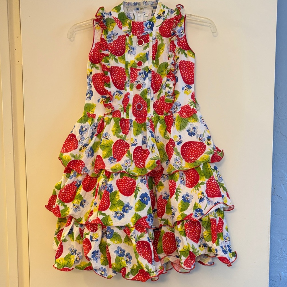 Strawberry Print Sleeveless‎  Layered Dress for Girls
